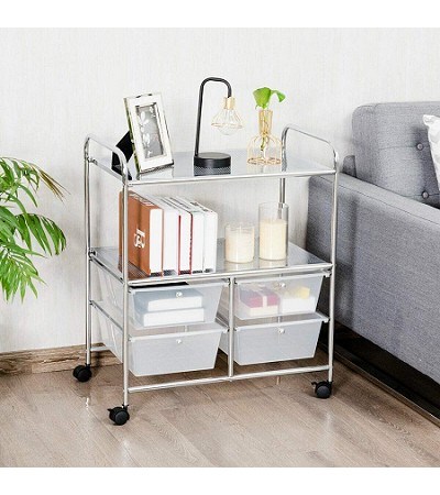 46-981 2 TIER SHELF W/4 DRAWERS STORAGE TROLLEY
